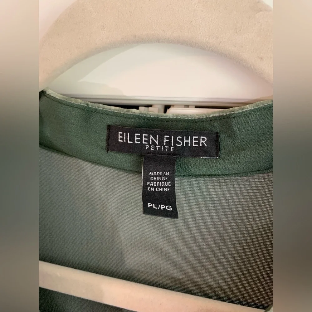 Eileen Fisher Velvet Band Collar Long Shirt Green Size LP Large Petite - Picture 2 of 5